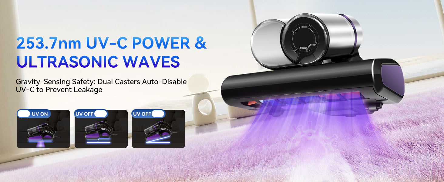 Cleera Mattress Vacuum Cleaner,16KPa Suction Bed/Couch Vacuum, 253.7nm UV-C 140°F Heating HEPA Filter,600W Pet Hair Remover for Mattress/Sofa/Crib