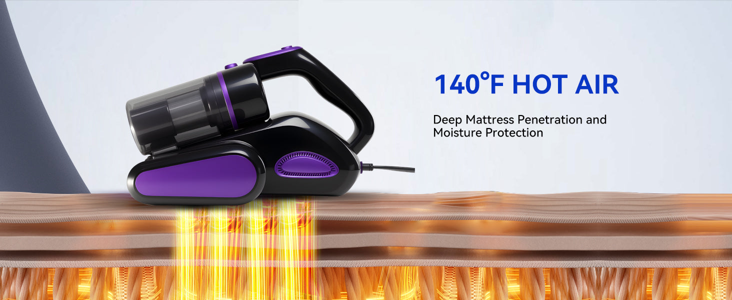 Cleera Mattress Vacuum Cleaner,16KPa Suction Bed/Couch Vacuum, 253.7nm UV-C 140°F Heating HEPA Filter,600W Pet Hair Remover for Mattress/Sofa/Crib