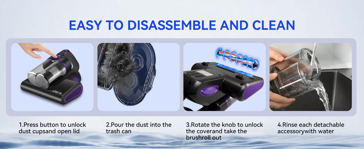 Cleera Mattress Vacuum Cleaner,16KPa Suction Bed/Couch Vacuum, 253.7nm UV-C 140°F Heating HEPA Filter,600W Pet Hair Remover for Mattress/Sofa/Crib