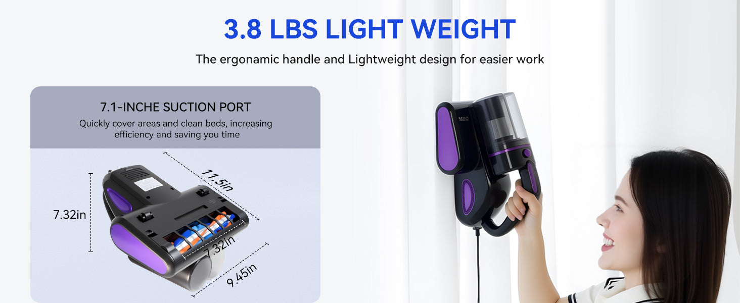 Cleera Mattress Vacuum Cleaner,16KPa Suction Bed/Couch Vacuum, 253.7nm UV-C 140°F Heating HEPA Filter,600W Pet Hair Remover for Mattress/Sofa/Crib