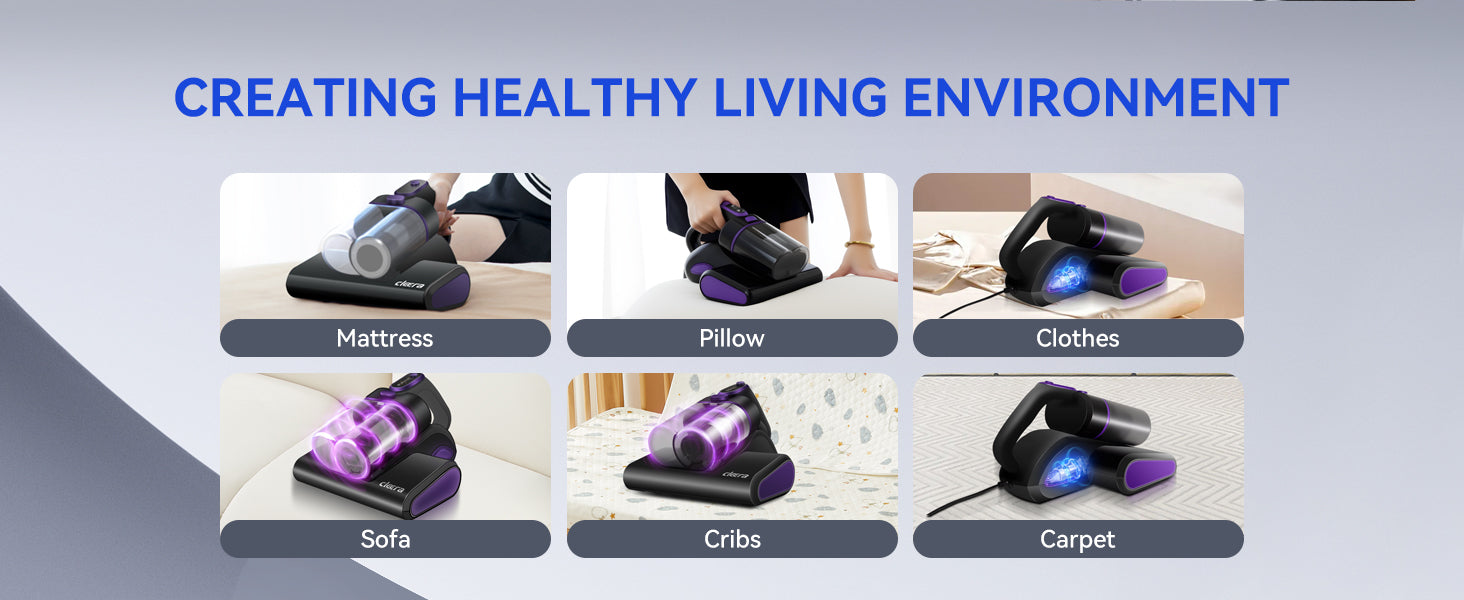 Cleera Mattress Vacuum Cleaner,16KPa Suction Bed/Couch Vacuum, 253.7nm UV-C 140°F Heating HEPA Filter,600W Pet Hair Remover for Mattress/Sofa/Crib