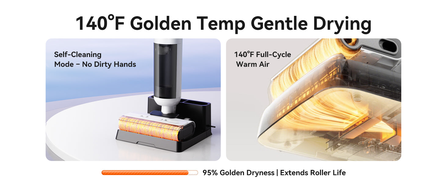 Wet Dry Vacuum Cleaner,Cordless All-in-One Mop & Vacuum with 18KPa Suction for Pet Hair, 140°F Hot Air Drying, 180° Lie-Flat, 40Min Runtime, Anti-Wrap Brush, LED Display, 550mL Tanks, 9.15lbs